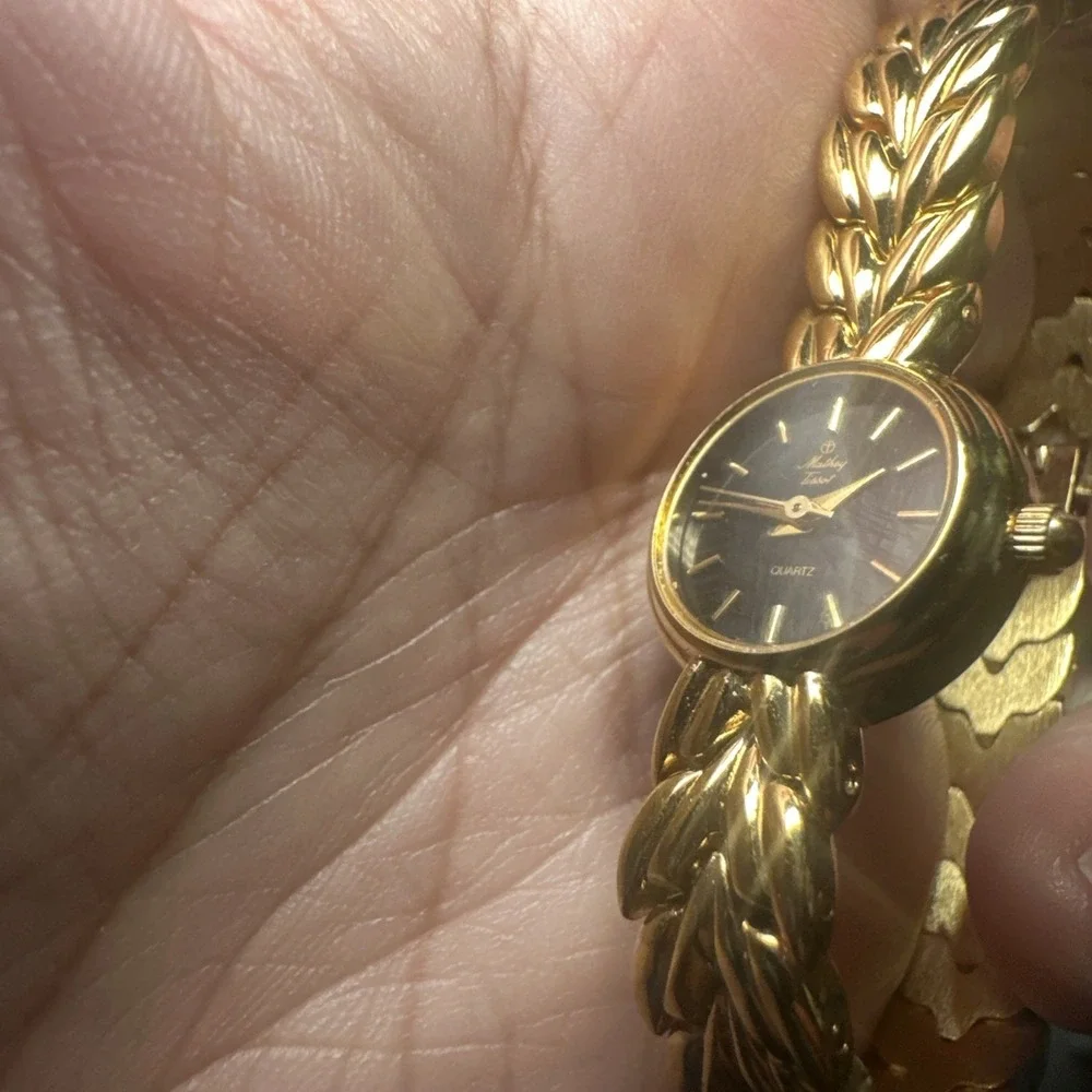 Working VTG Mathey Tissot Swiss 18mm Gold Tone Black Dial WomenS Watch FIT 6.75